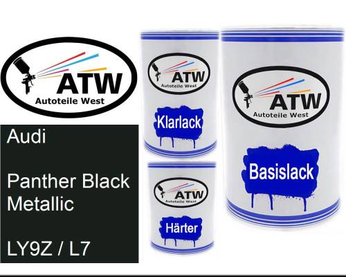 Audi, Panther Black Metallic, LY9Z / L7: 500ml Lackdose + 500ml Klarlack + 250ml Härter - Set, von ATW Autoteile West.